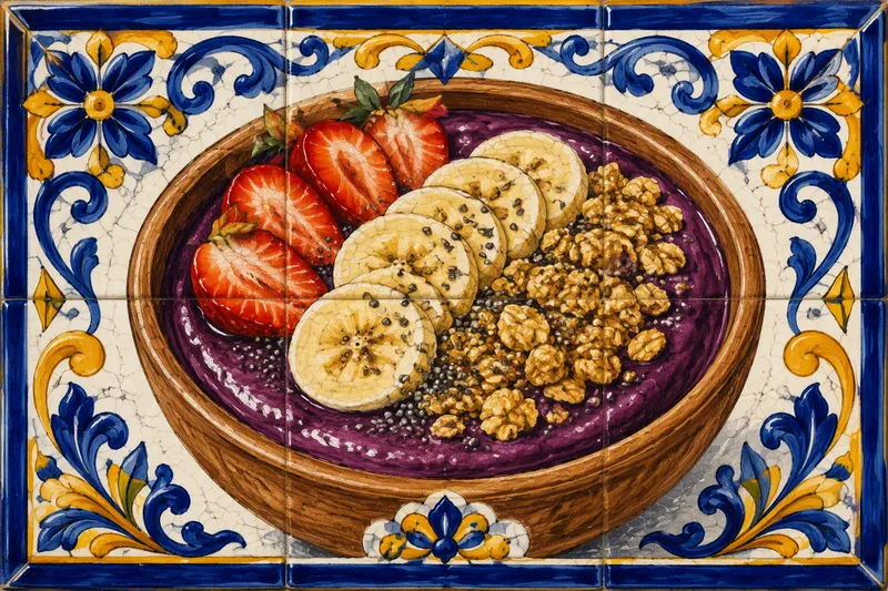 Acai-kulho tuoreilla hedelmillä ja myslillä