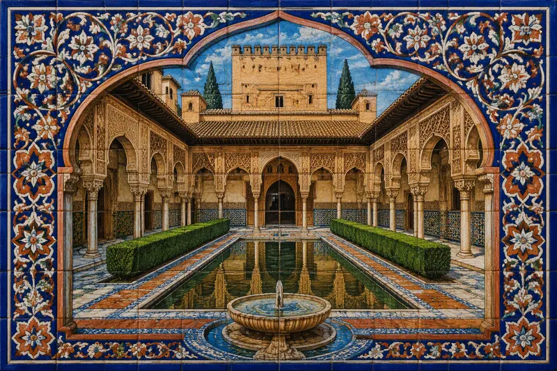 Alhambran palatsin sisäpiha ja perinteinen islamilainen arkkitehtuuri Alhambran palatsin sisäpiha ja perinteinen islamilainen arkkitehtuuri