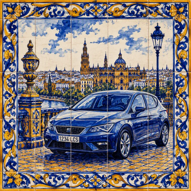 Vuokra-auto pysäköitynä Barcelonan kaupunkimaisemissa