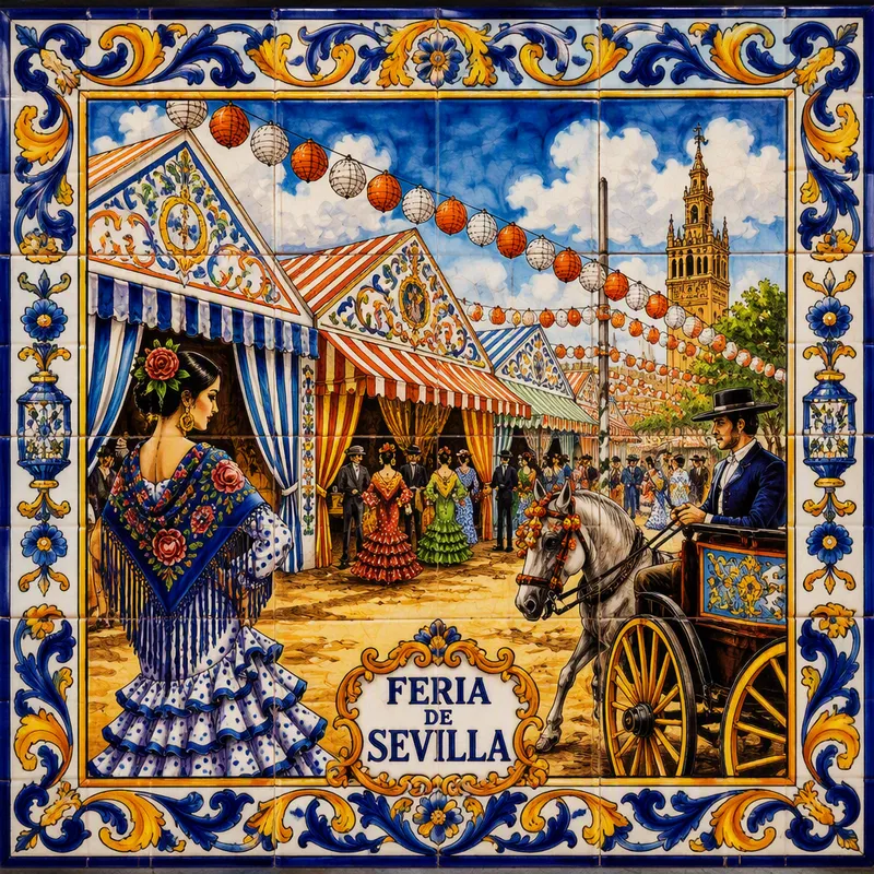 Juhlava feria-alue värikkäine telttoineen Juhlava feria-alue värikkäine telttoineen