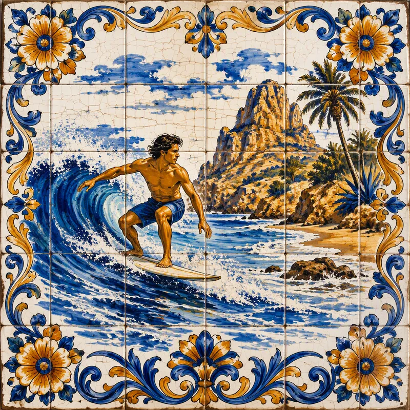 Surffaaja aallolla Famara-rannalla Surffaaja aallolla Famara-rannalla