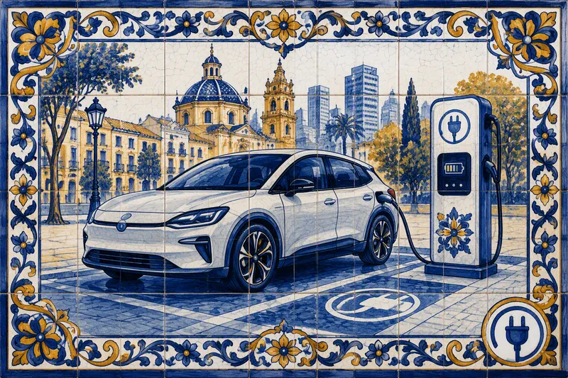 Sähköauto latauksessa modernilla latausasemalla Sähköauto latauksessa modernilla latausasemalla