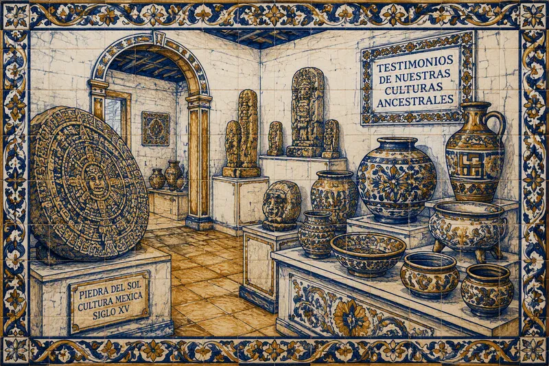 Arkeologisia esineitä ja keramiikkaa museon vitriineissä